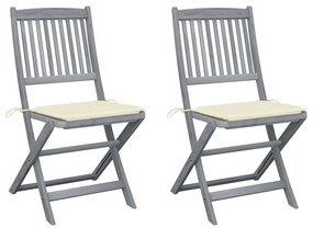 vidaXL Cadeiras exterior dobráveis c/ almofadões 2 pcs acácia maciça