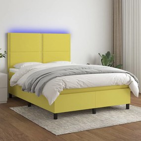 vidaXL Cama box spring c/ colchão e LED 140x190 cm tecido verde