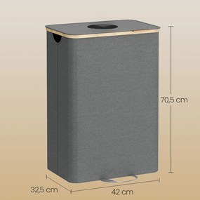 Caixote lixo para garrafas 100 L, recipiente de reciclagem com tampa e saco interior 42 x 32,5 x 70,5 cm cinza-bege