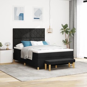 vidaXL Cama Box Spring com Colchão e Banco Preta 140x200 cm Tecido