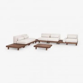 Conjunto De Jardim Com Sofá Modular De Canto De 5 Peças Com Mesa Auxiliar E 3 Mesas De Centro Em Acácia Edrien Castanho Acácia - Sklum