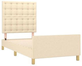 Estrutura de cama c/ cabeceira 100x200 cm tecido cor creme