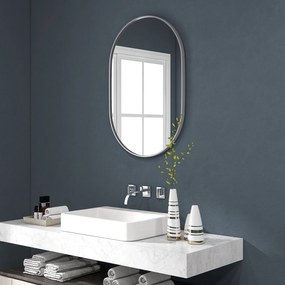 Espelho Casa de Banho 60x90 cm Espelho Decorativo de Parede com Estrutura de Alumínio Horizontal ou Vertical Prata