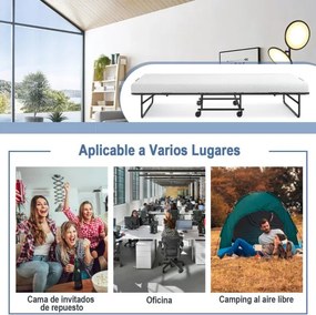 Cama dobrável com colchão de espuma viscoelástica Cama de hóspedes portátil com estrutura metálica para adultos Escritório em casa 191 x 96 x 28 cm