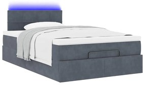 Cama otomana com colchão &amp; LEDs 120x190cm veludo cinza-escuro