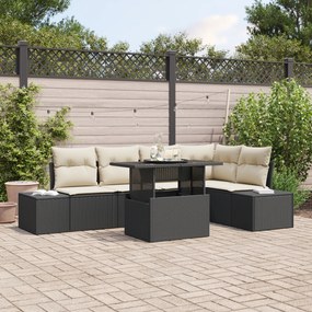 Conjunto de Sofá de Jardim de 6 Peças com Almofadas Preto em Rattan Si