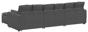 Sofá modular com pufes e almofadas cinzento-escuro
