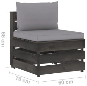 Sofá de centro seccional c/ almofadões madeira impreg. cinzento