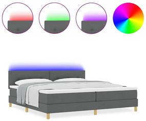 Cama Box Spring com Colchão &amp; Luz LED Cinza Escuro 200x200 cm Tecido