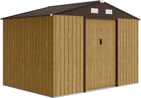 Outsunny Abrigo de Metal Casota de Jardim 4,9 m² com Porta de Correr Ventilação Kit de Fundação Castanho | Aosom Portugal