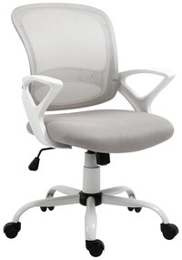 Vinsetto Cadeira de Oficina Ergonômica Basculante com Altura Ajustável Assento Giratório 360° Suporte Lombar e Malha Transpirável 61x61x89-99cm Cinza e Branco