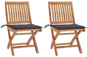 vidaXL Cadeiras de jardim c/ almofadões antracite 2 pcs teca maciça