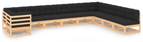 vidaXL 10 pcs conj. lounge jardim c/ almofadões pinho maciço antracite