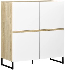 HOMCOM Aparador de Cozinha Moderno com 4 Compartimentos e Prateleiras Ajustáveis Móvel Auxiliar de Armazenamento para Sala de Jantar Sala de Estar 100x41,5x107cm Branco e Carvalho
