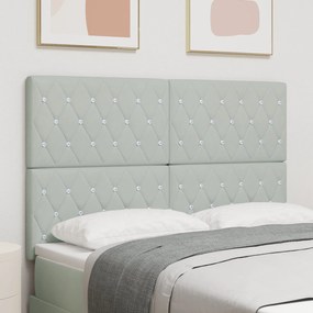 Cabeceira com Botão de Cristal Tufted Cinza Claro 160 cm Veludo