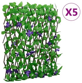 vidaXL Treliça de hera artificial extensível 5 pcs 180x70 cm verde