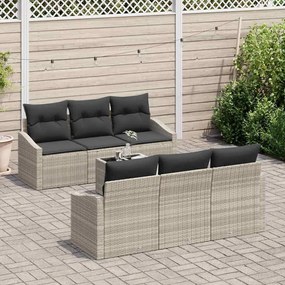 Conjunto de Sofá de Jardim 7 Peças com Almofadas Cinza Claro em Vime S