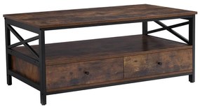 Mesa de centro com gavetas, estilo industrial | VASAGLE | 106 x 60 x 45 cm | castanho rústico | LCT21BX.
