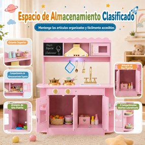 Cozinha Infantil de Brincar, 79,5 x 29,5 x 97 cm, com Exaustor e Quadro para Desenhar, Cor-de-rosa