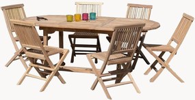 Conjunto de jantar para jardim em madeira de teca com orifício para guarda-sol Fun, conjunto de 7