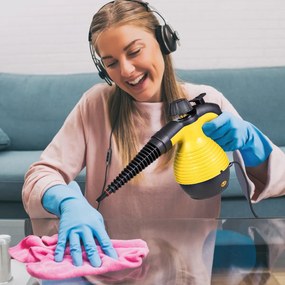 Máquina de limpeza a vapor portátil sem químicos com 9 acessórios e design seguro para casa, carro e pátio 350 ml Amarelo