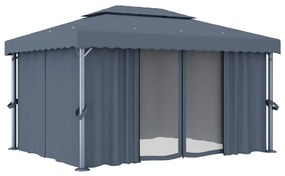 Gazebo com cortinas e cordões de luzes LED 4x3 m antracite