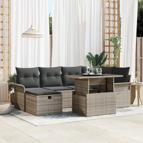 Conjunto de Sofá de Jardim de 7 Peças com Almofadas Cinzento Rattan Po