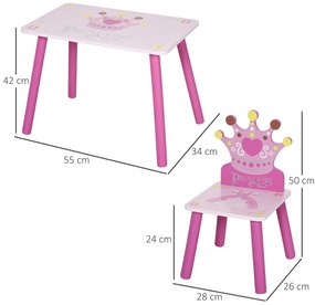 Conjunto de Mesa e 2 Cadeiras Infantis de madeira para crianças acima de 2 anos Set de Mesa 55x34x42cm e Cadeiras 28x26x50cm Rosa