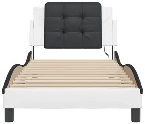 Estrutura cama c/ luzes LED 90x200cm couro artif. branco/preto