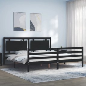 vidaXL Estrutura de cama com cabeceira 200x200 cm madeira maciça preto