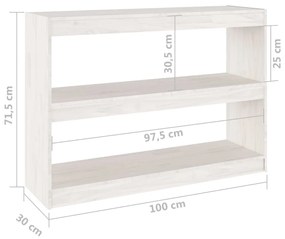 Estante/divisória 100x30x71,5 cm madeira de pinho branco