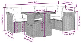 5 pcs conjunto sofás de jardim com almofadões vime PE preto