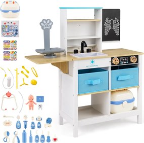 Centro Médico de Brincar de Madeira para Crianças 75 x 28 x 82 cm com Quadro Branco Balança para Animais de Estimação Torneira e Vários Acessórios Bra