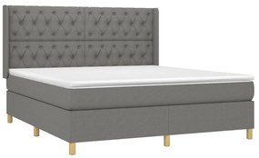 Cama box spring c/ colchão e LED 160x200 cm tecido cinza-escuro