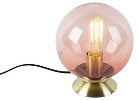 Candeeiro de mesa Art Déco em latão com vidro rosa - Pallon