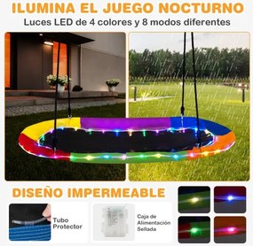 Baloiço crianças de 150 cm com luzes LED Cordas ajustáveis e Estrutura de aço para crianças e adultos Multicolorido