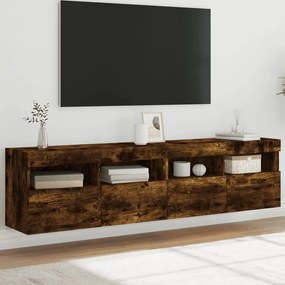 vidaXL Móveis de parede para TV com luzes LED 2 pcs carvalho fumado