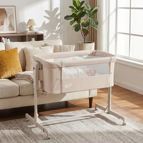 Berço para Bebés 3 em 1, 102 x 66,5 x 89 cm, Altura Regulável em 6 Níveis, Bege