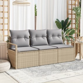 Conjunto de Sofá de Jardim vidaXL de 3 Peças com Almofadas Bege Rattan