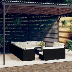 vidaXL 13 pcs conjunto lounge de jardim c/ almofadões vime PE preto