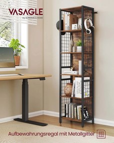 Estante com 5 prateleiras e ganchos em S 30 x 40 x 175,6 cm Castanho vintage + Preto