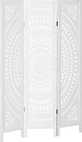 Biombo Dobrável de 3 Painéis de Madeira 120x170 cm Biombo Separador de Ambientes com Padrões Gravados Elegantes Branco