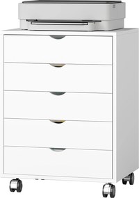 Bloco Gavetas de secretária 50x40x67,5cm móvel com 5 gavetas, móvel de arrumação de escritório com Rodas para documentos A3/Carta/A4, branco