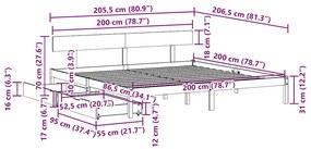 Cama sem colchão 200x200 cm madeira de pinho maciça branco