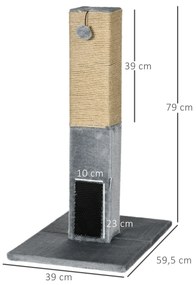 Arranhador para Gatos 79 cm com Bola Suspensa e Poste de Sisal 59,5x39x79 cm Cinza e Bege