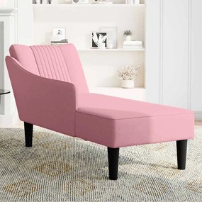 Chaise-longue com apoio de braço direito veludo rosa