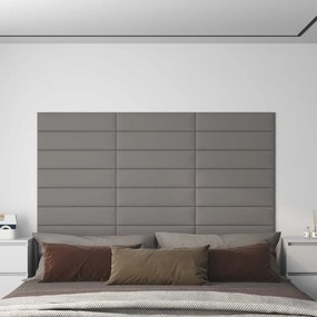 vidaXL Painel de parede 12 pcs 60x15 cm tecido 1,08 m² cor cinza-claro