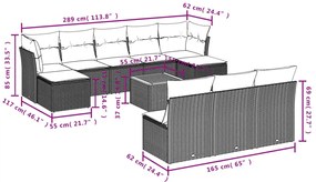 11 pcs conjunto sofás de jardim c/ almofadões vime PE cinzento