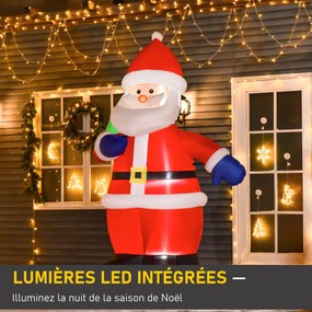 Pai Natal Insuflável, 150 x 125 x 240 cm, 4 Luzes LED Integradas, Vermelho