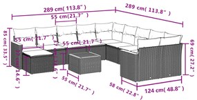 12 pcs conjunto de sofás de jardim c/ almofadões vime PE preto